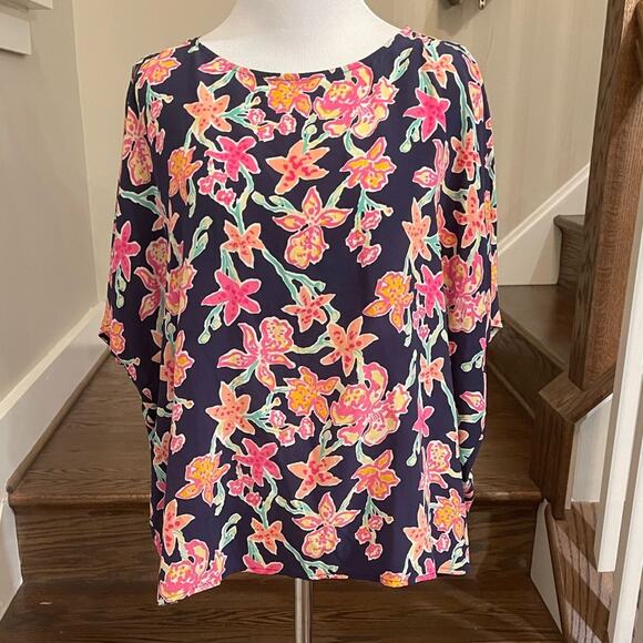 LILLY PULITZER 100% Silk Pretty Social Cold Shoulder Trace Top Size Small - Picture 1 of 9